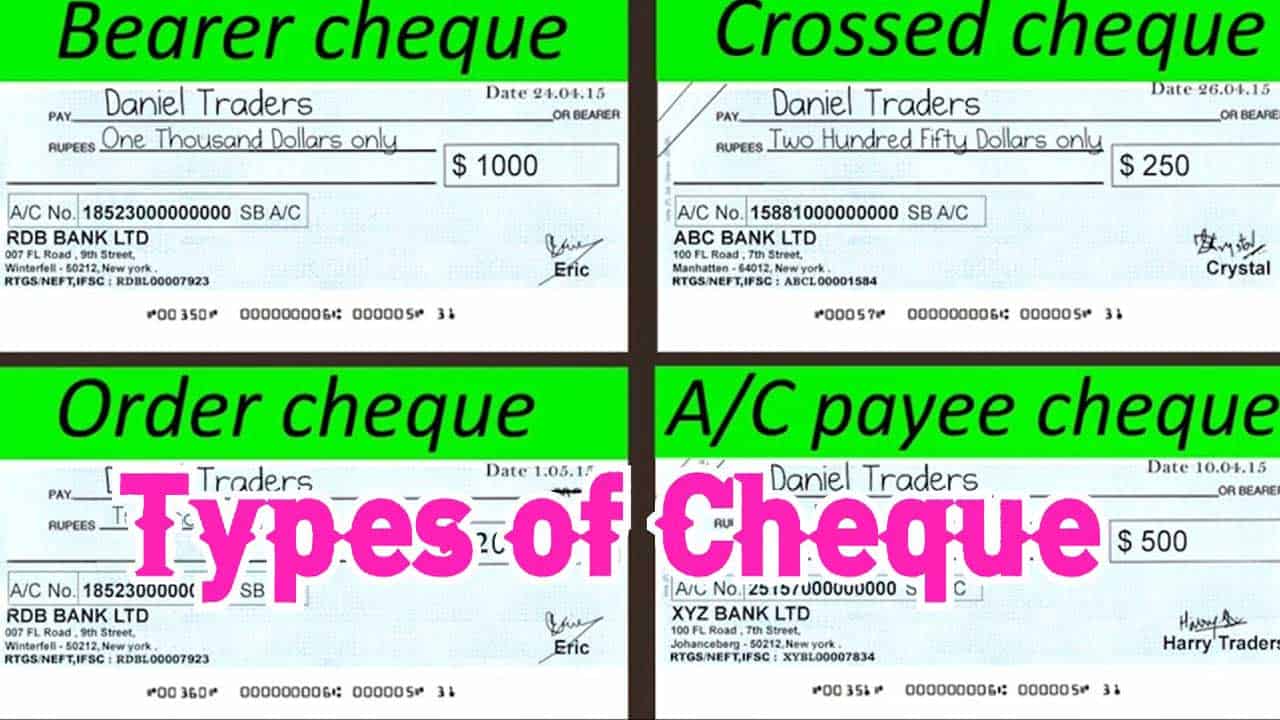 The different types of bank cheques